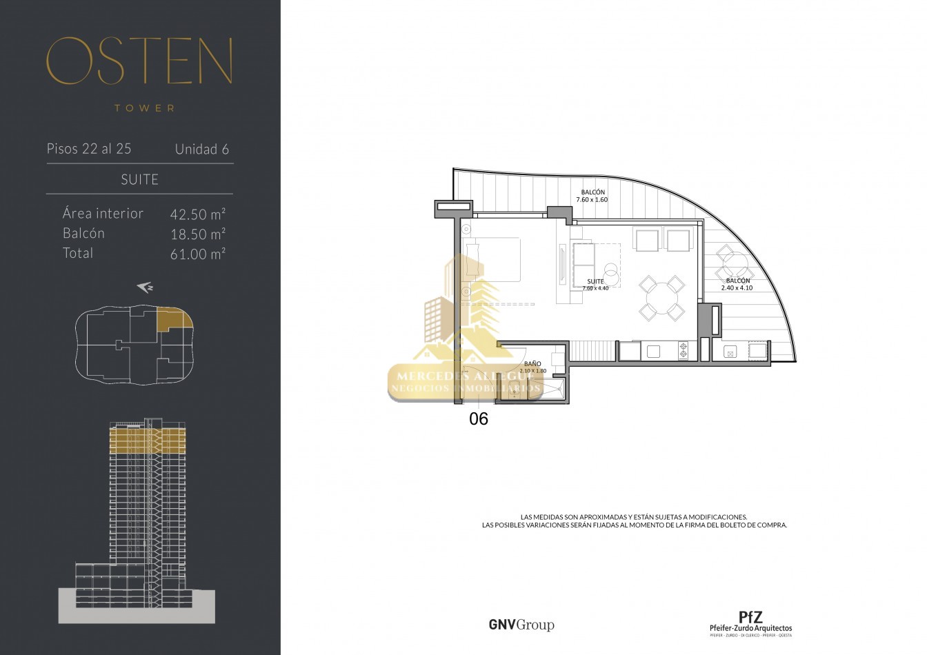 Suite en venta, 2 ambientes, piso 23 