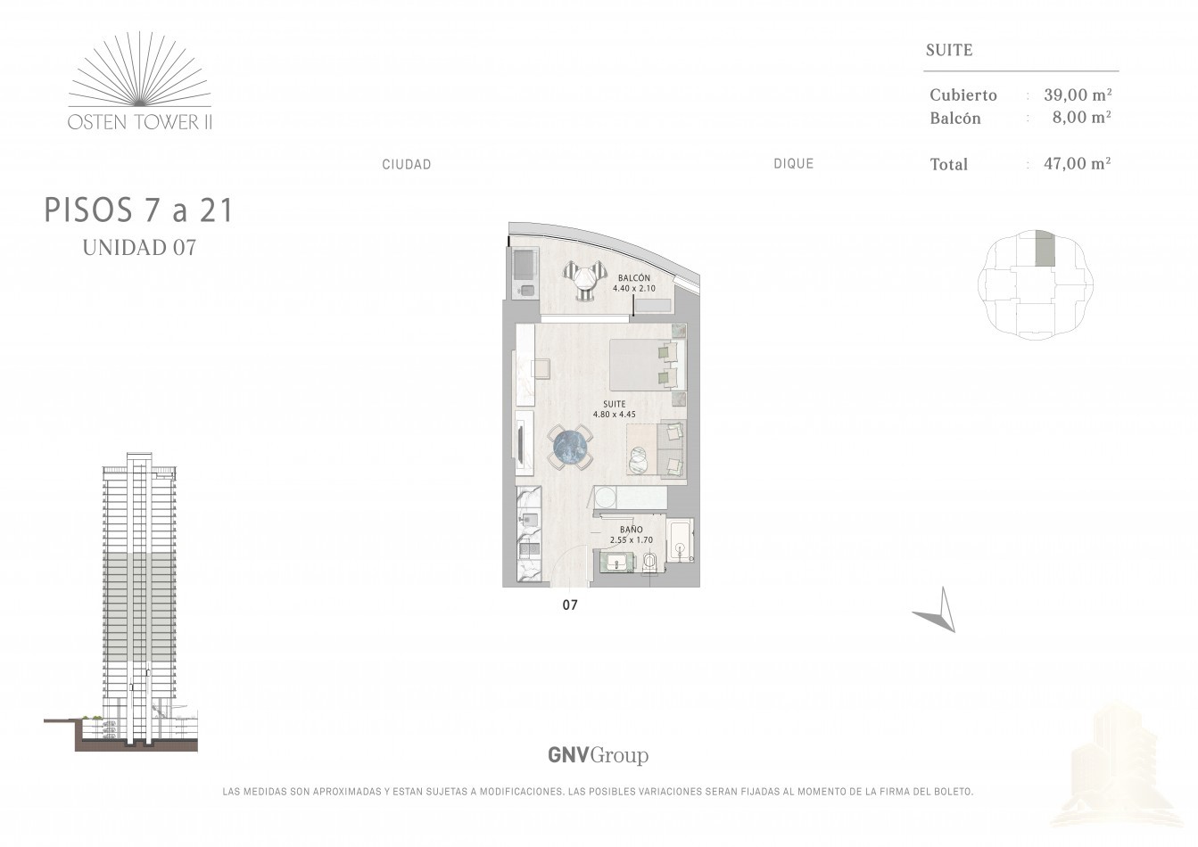 Suite en Piso 14 con Vista al Dique en Osten Tower 2