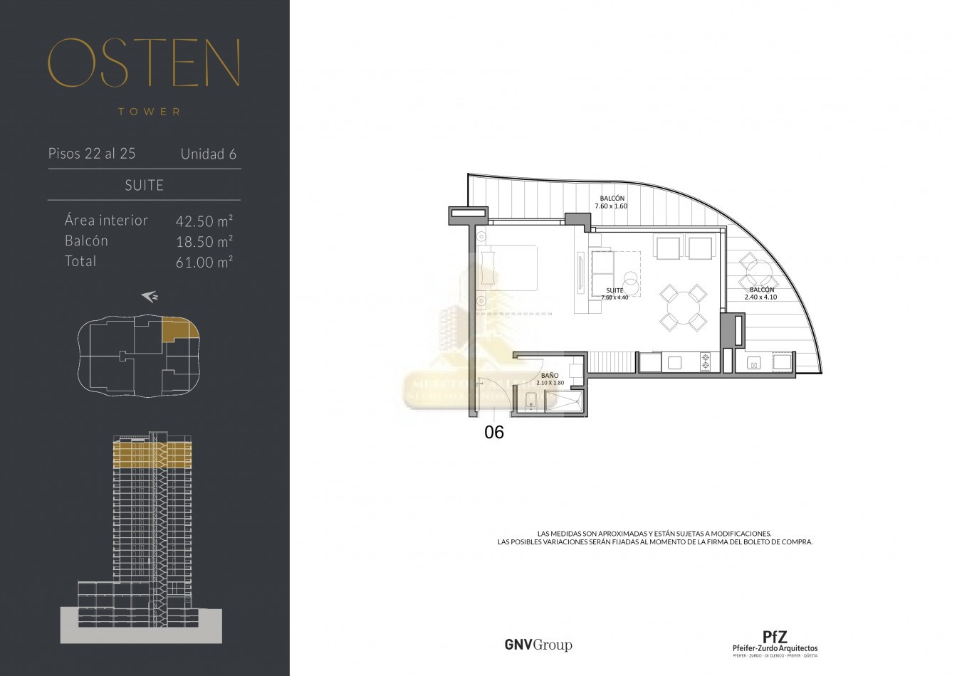 Suite en venta, 2 ambientes, piso 23 