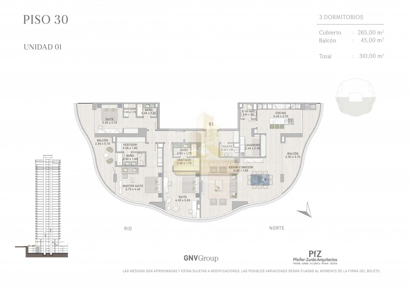 Semipiso de 4 Ambientes con Vista al Rio. Osten Tower 2 - Piso 30. Entrega Nov 2028