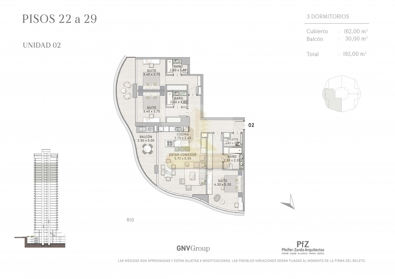 Osten Tower 2 - Piso 25, Unidad de 4 Ambientes con Vista al Rio. Entrega Nov 2028