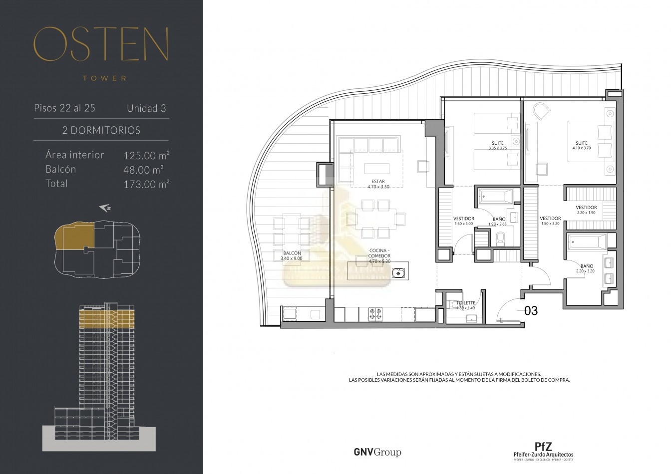  3 ambientes Osten Tower piso 25 