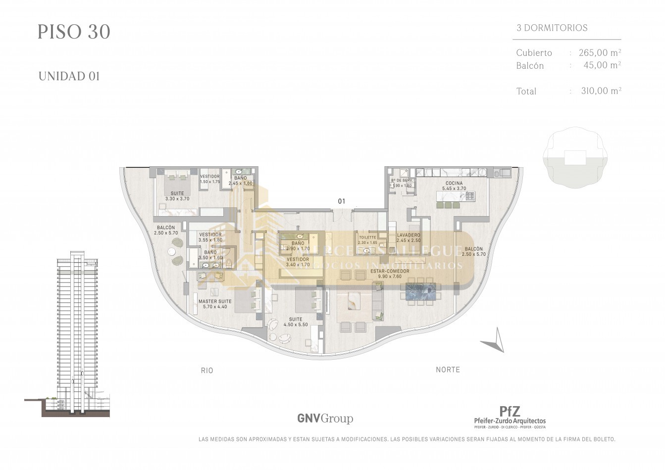 Semipiso de 4 Ambientes con Vista al Rio. Osten Tower 2 - Piso 30. Entrega Nov 2028
