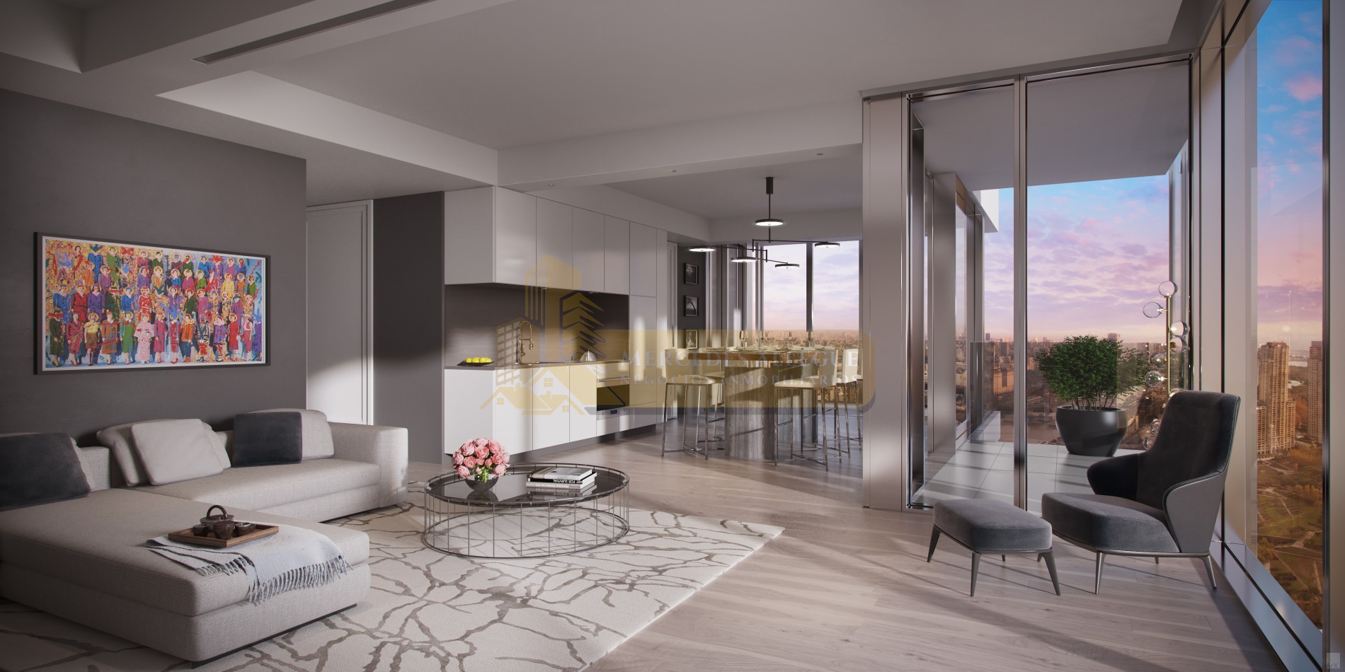 2 ambientes en piso 42 - Torre Harbour, Puerto Madero Vista al parque y al Rio 