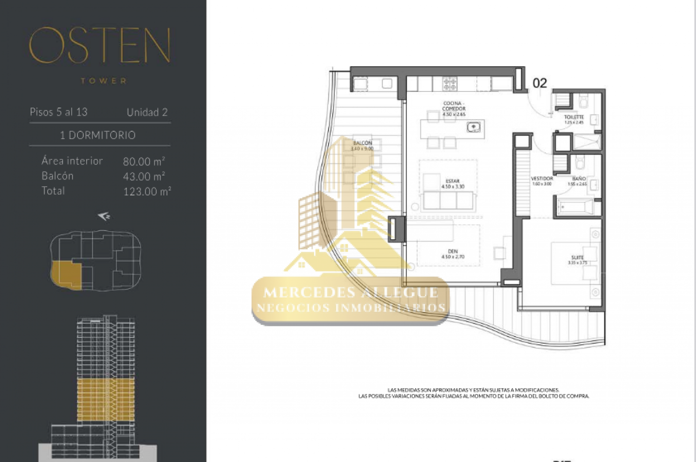 2 Ambientes + Den | 123 m² Totales Torre Osten 1 — Unidad Premium en Piso 13. Entrega jul 2026