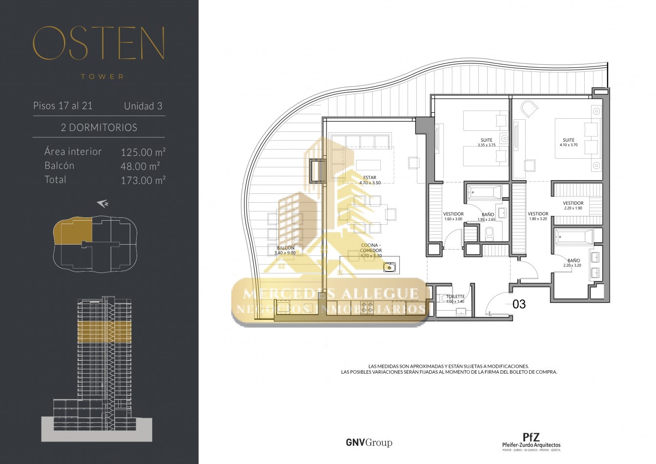 3 Ambientes | 173 m² Totales | USD 980.000. Torre Osten 1 — Unidad Premium en Piso 22