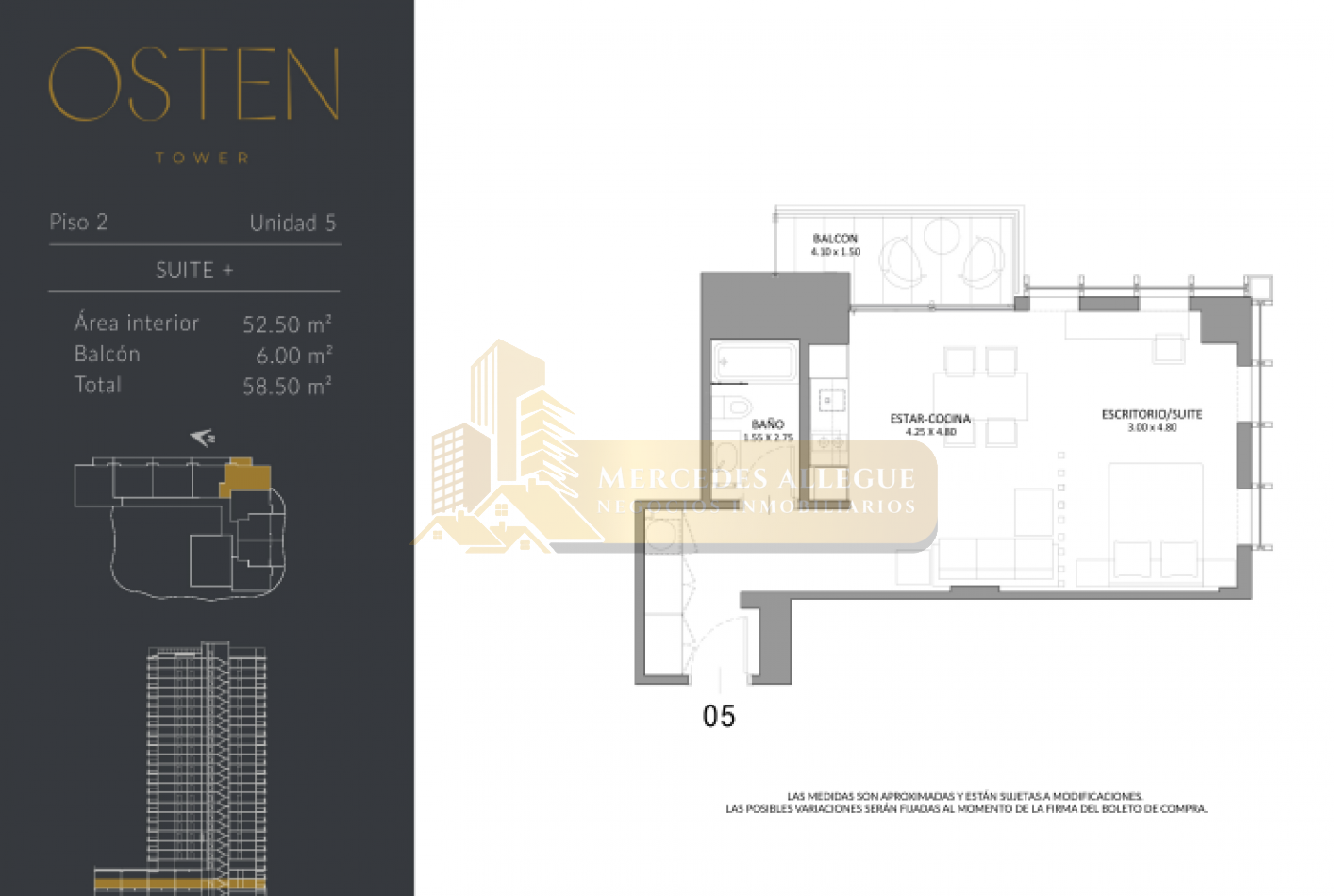 Suite en venta, 2 ambientes OSTEN TOWER