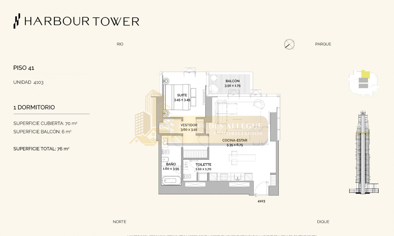 2 ambientes en Piso 41 Torre Harbour